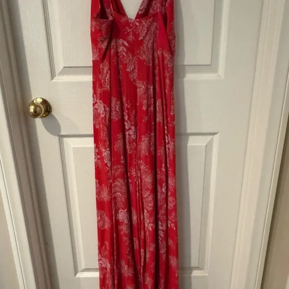 Free People Red and White Floral Jumpsuit with Plunging V-Neckline - Picture 8 of 10